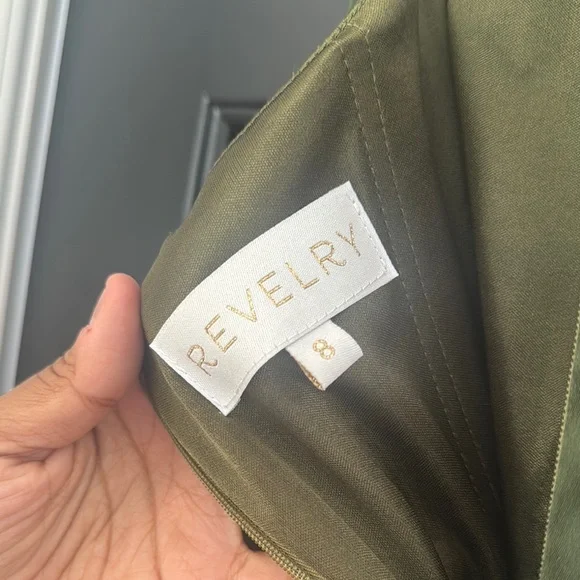 Revelry Fallon Satin Dress in Deep Olive - Picture 6 of 6